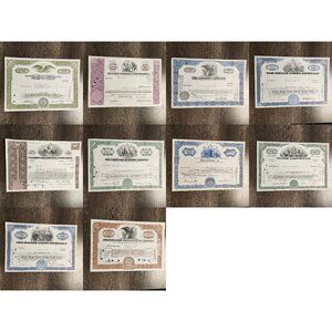 Vintage Mixed Lot 10 Different Stock Certificates Various Industries 40s 60s 70s